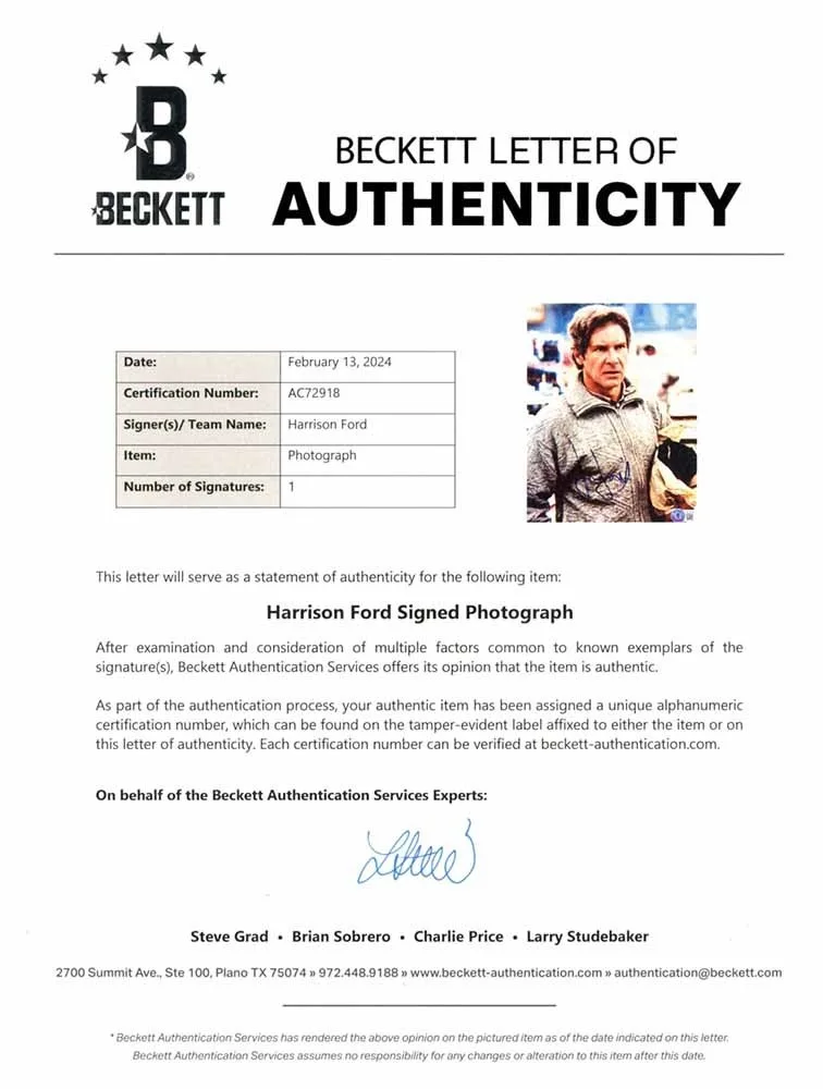 Harrison Ford — Harrison Ford The Fugitive Autographed Signed 8x10 Photo Authentic BAS COA, image 2