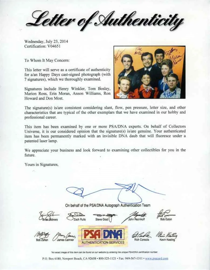 Show Cast Members — Happy Days Cast by 7 Autographed Signed 8x10 Photo Certified Authentic PSA/DNA, изображение 2