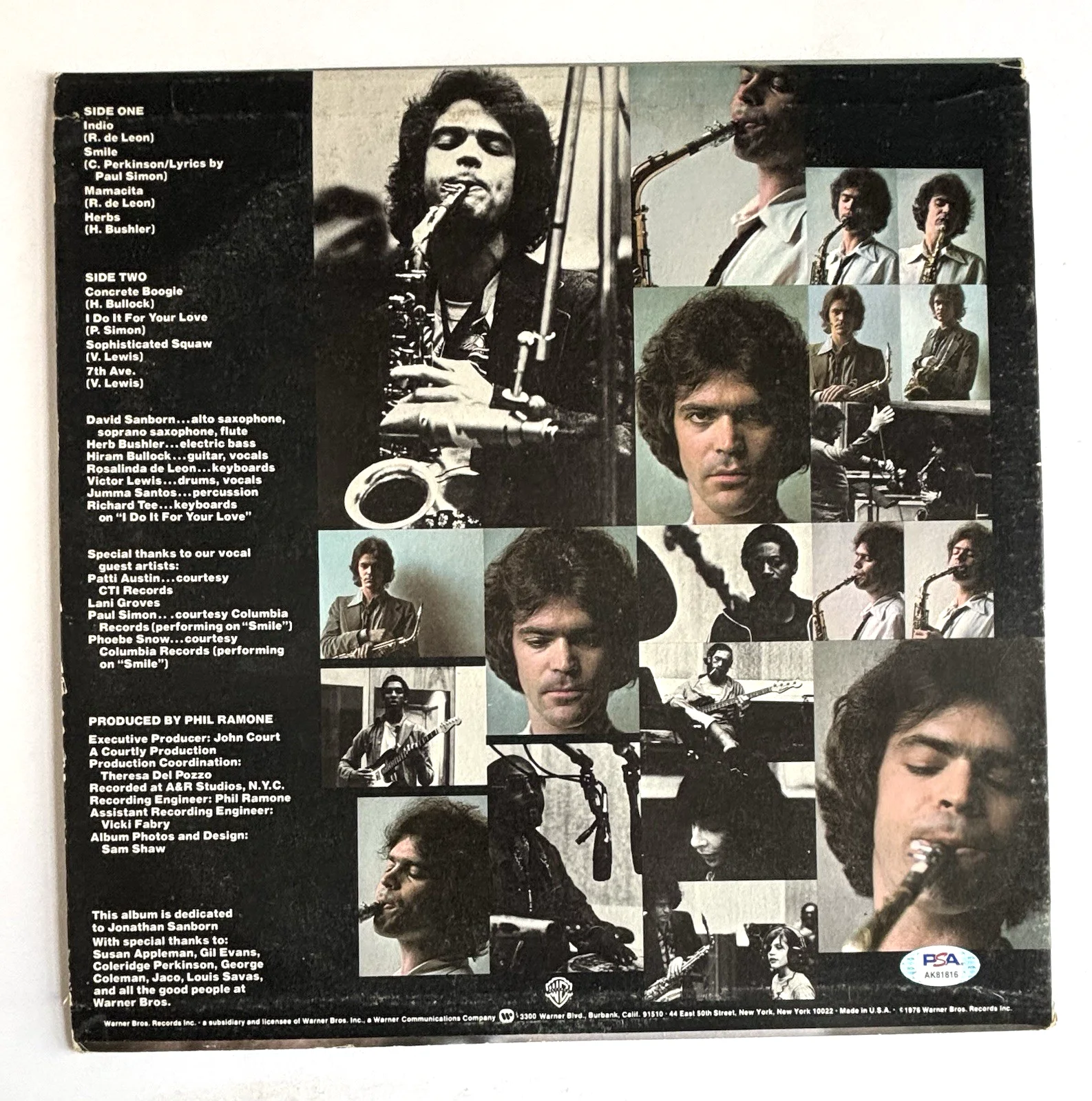 DAVID SANBORN Signed SELF TITLE VINYL RECORD LP ALBUM PSA DNA COA Jazz Saxaphone, image 4