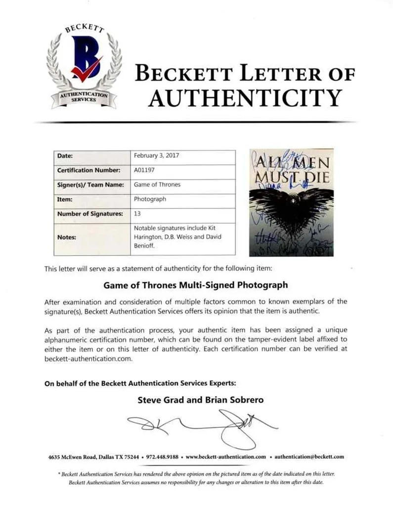 Show Cast Members — Game of Thrones Cast Autographed Signed 11x14 Photo Beckett Authentic BAS COA, image 2