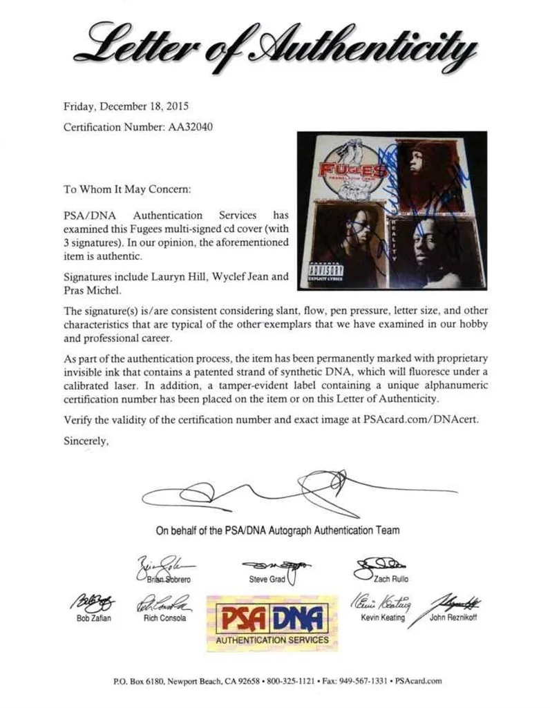 Fugees Hill Wyclef Michael Autographed Signed CD Certified Authentic PSA/DNA COA, image 4