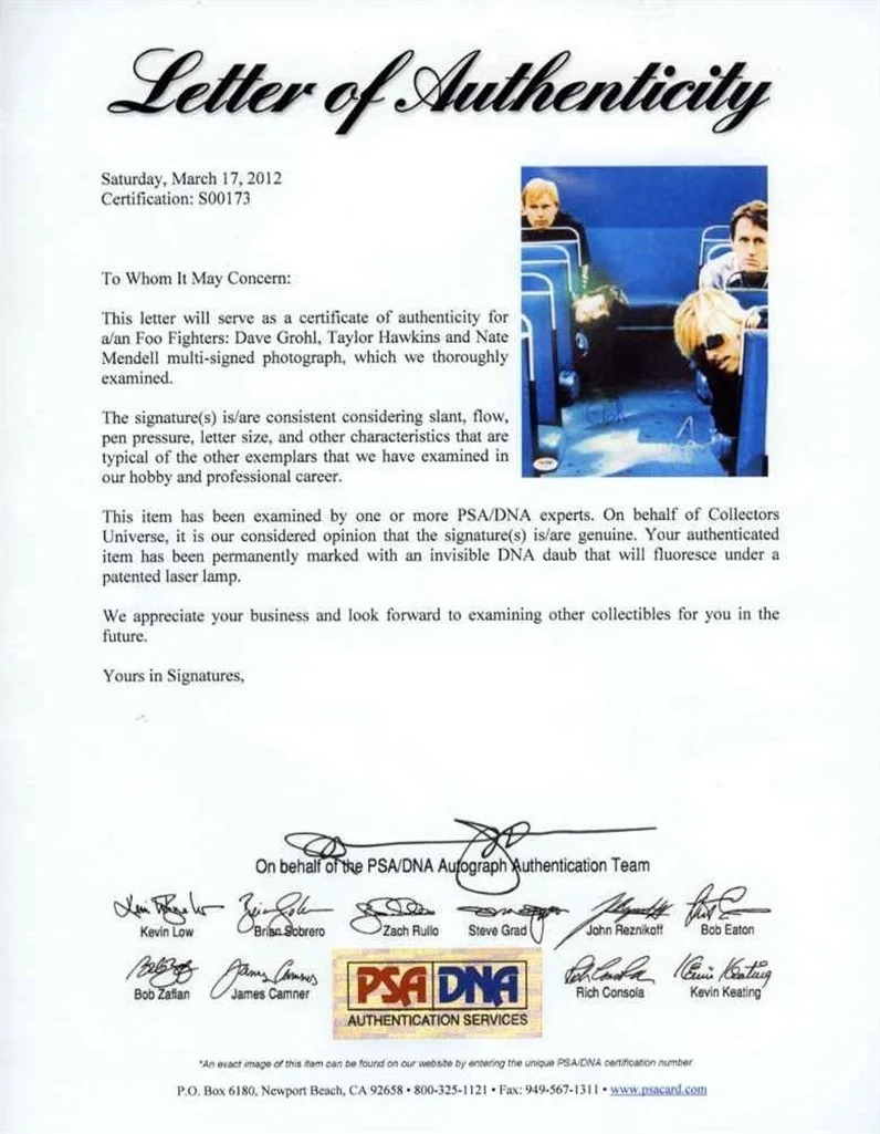 Foo Fighters Autographed Signed 11x14 Photo Certified Authentic PSA/DNA LOA, image 2