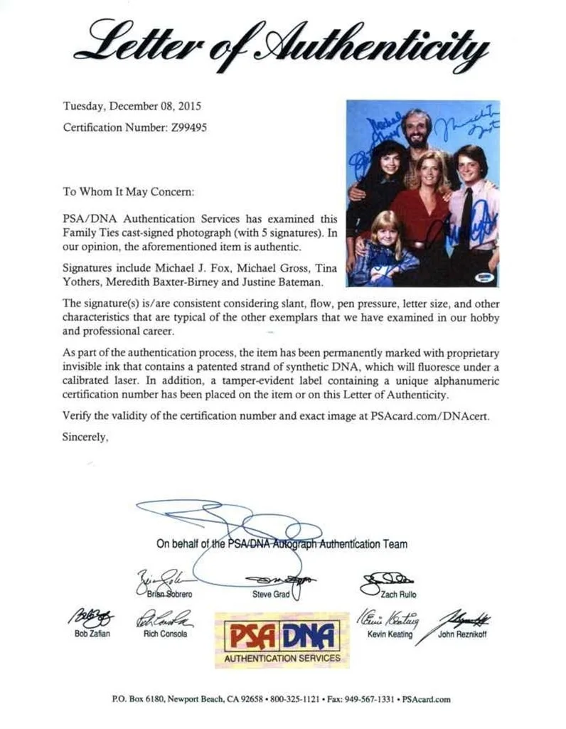 Cast — Family Ties Cast Autographed Signed 8x10 Photo Certified Authentic PSA/DNA COA, image 2
