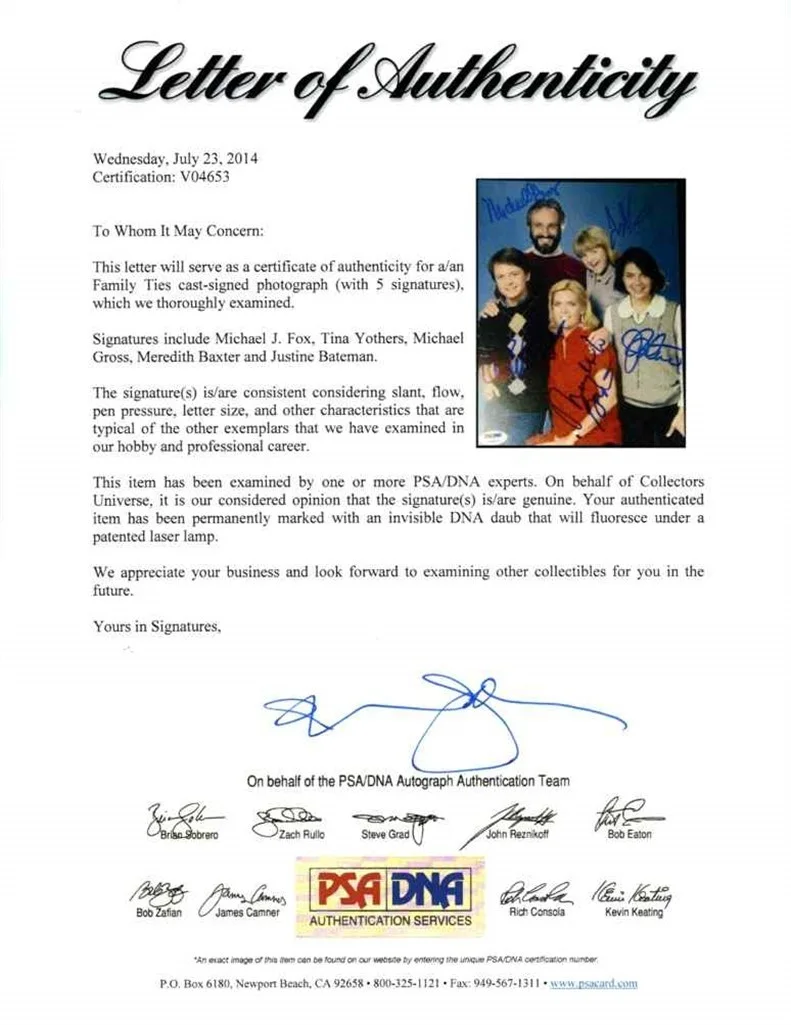 Show Cast Members — Family Ties Cast by 5 Autographed Signed 8x10 Photo Authentic PSA/DNA COA, image 2