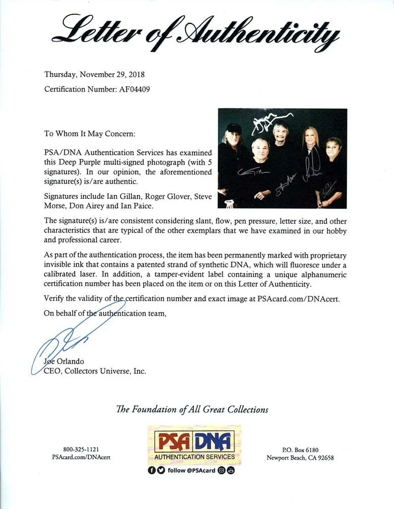 Deep Purple Band Autographed Signed 11x14 Photo Authentic PSA/DNA COA, изображение 2