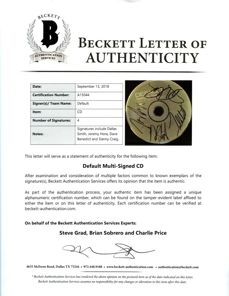 Default Wasting My Time Single Autographed Signed CD Beckett Authentic BAS COA, image 3