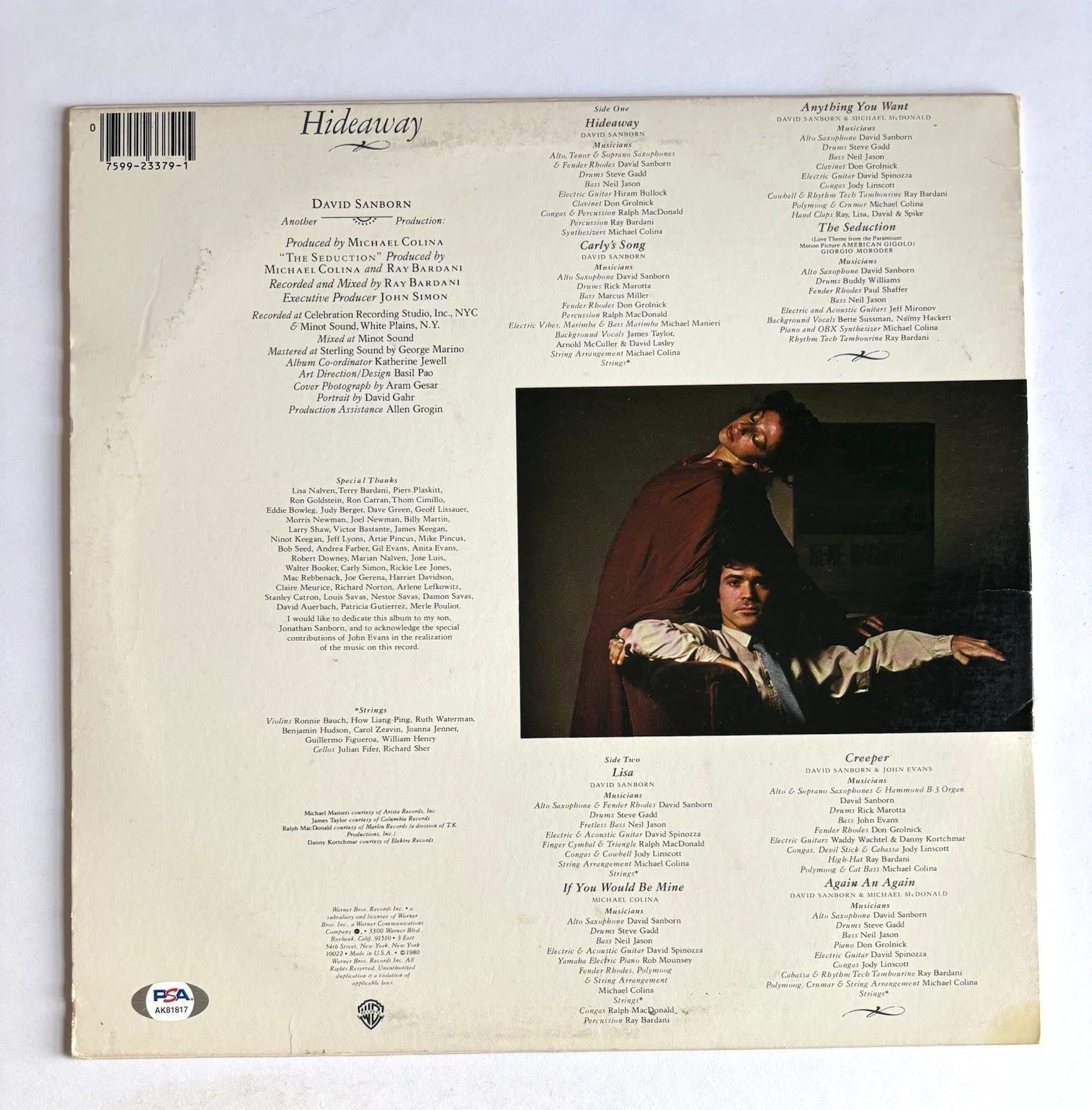 DAVID SANBORN Signed HIDEAWAY VINYL RECORD LP ALBUM PSA DNA COA Jazz Saxaphone, image 3