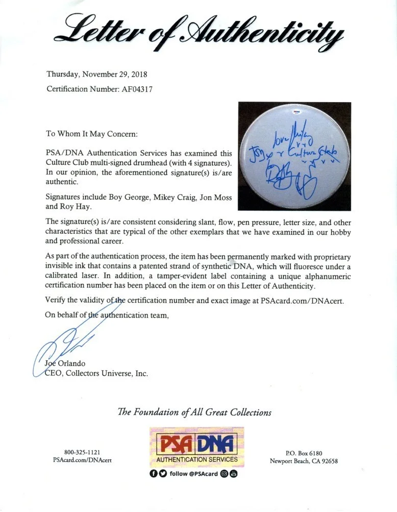 Culture Club Band Autographed Signed Drumhead Certified Authentic PSA/DNA COA, изображение 2