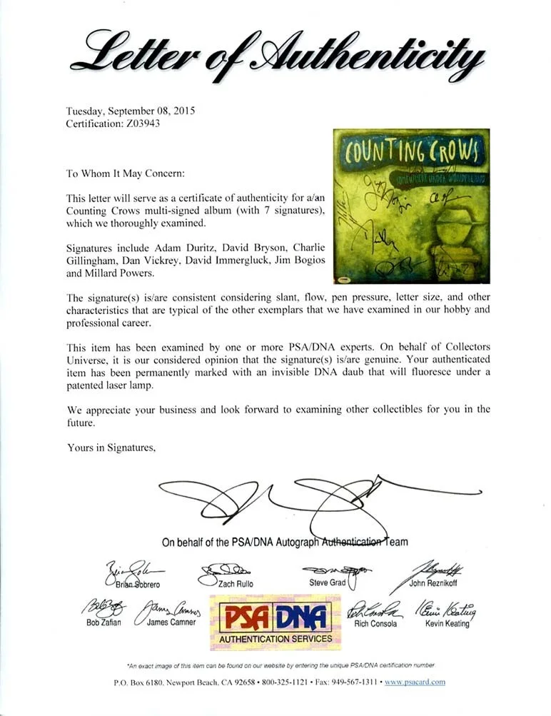 Counting Crows Autographed Signed Album LP Record Authentic PSA/DNA COA, image 4