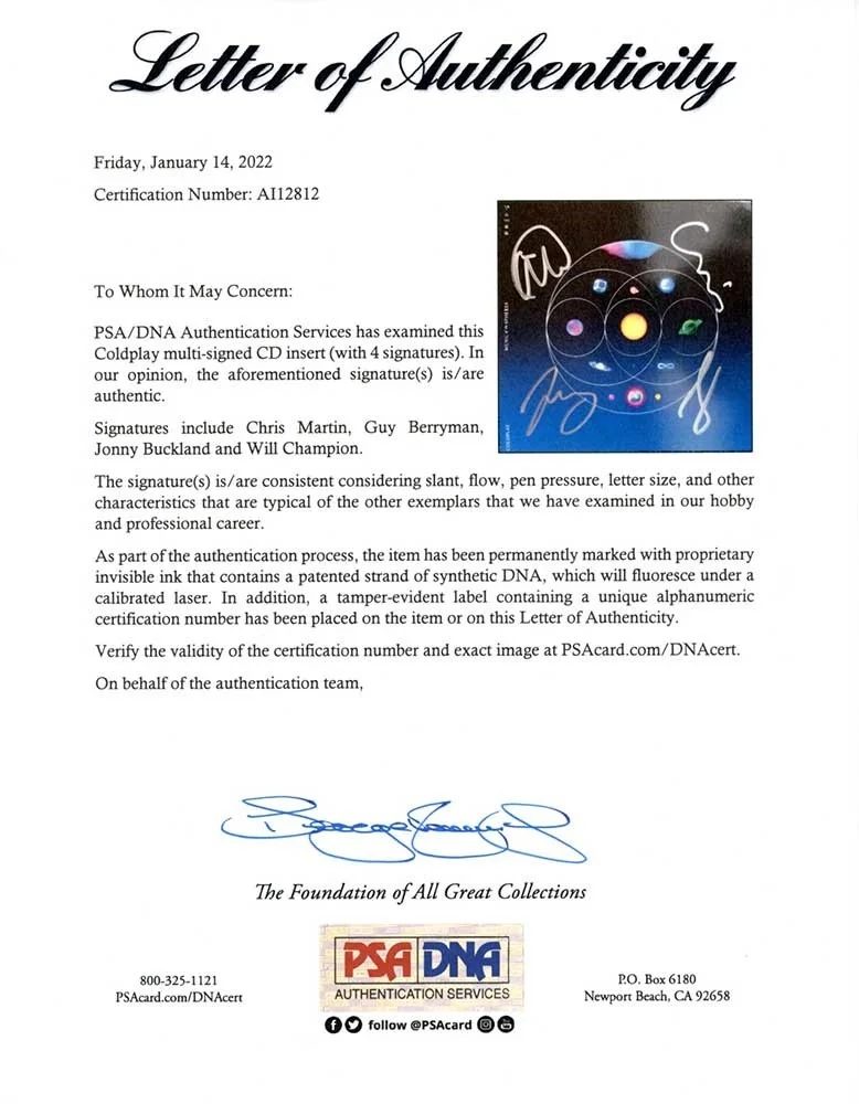 Coldplay Autographed Signed CD Cover Certified Authentic PSA/DNA COA, image 3