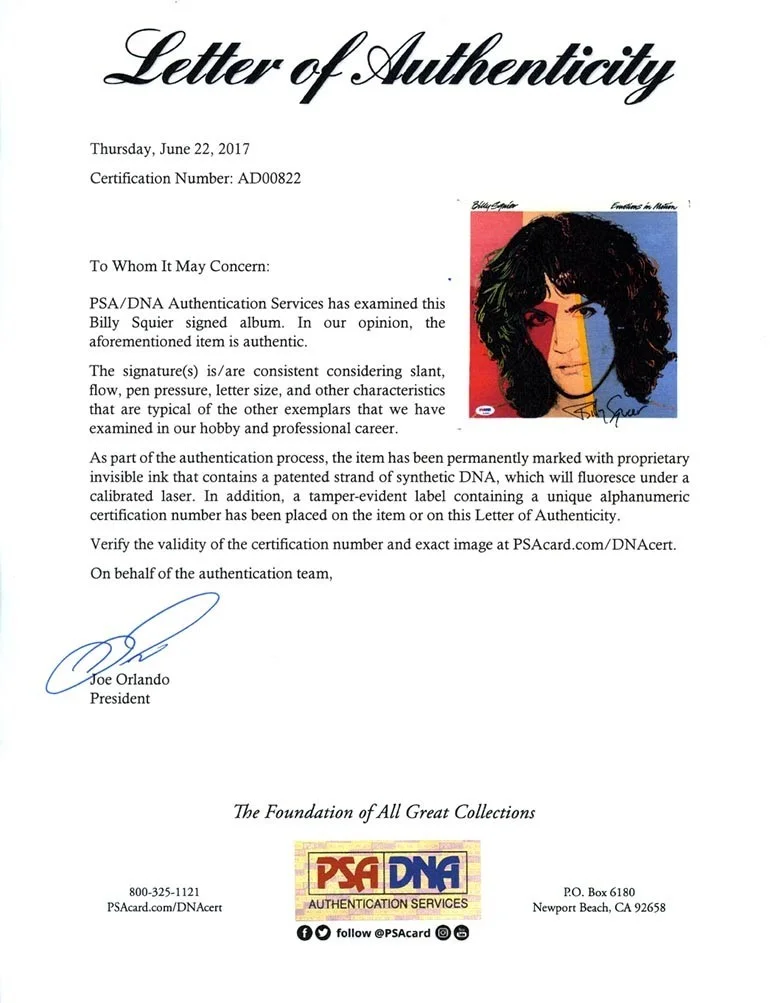 Billy Squier Autographed Signed Album LP Record Certified Authentic PSA/DNA COA, image 3