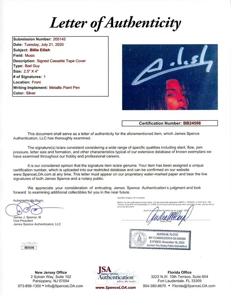 Billie Eilish Autographed Signed Cassette Tape Certified Authentic JSA COA, image 3