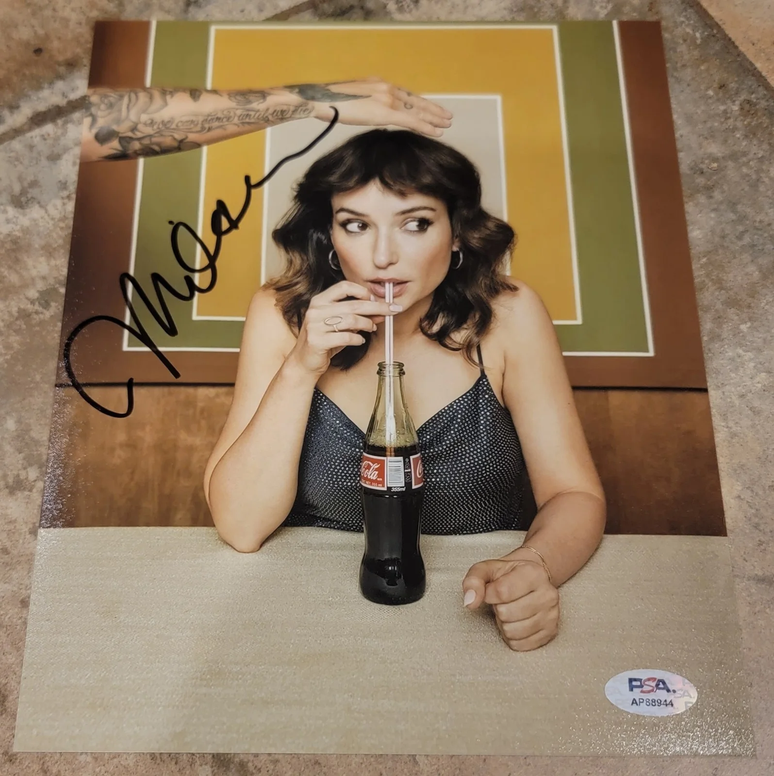 Milana Vayntrub — Milana Vayntrub signed 8x10 photo autograph PSA DNA photoshoot drinking coke