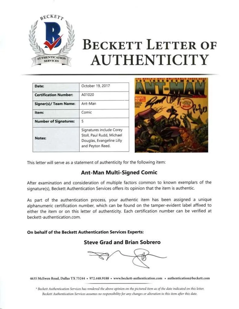 Ant-Man — Ant-Man Cast Autographed Signed Marvel Comic Book Beckett Authentic BAS COA, image 3