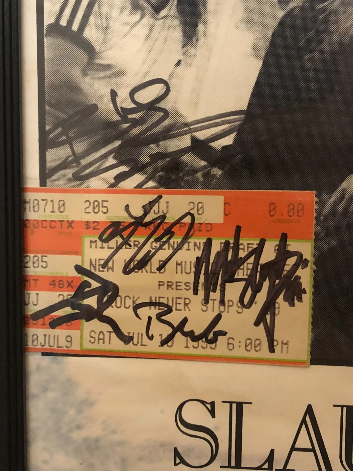 Framed Signed Slaughter Personalized Autographed Photo & Ticket All 4 Originals, image 5