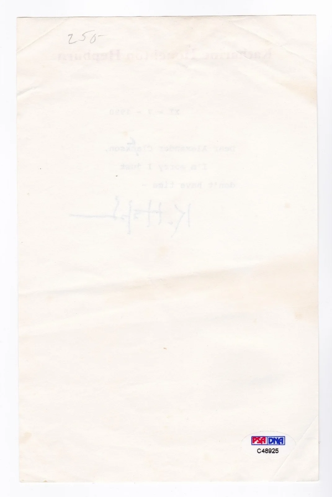 Katharine Hepburn — Katharine Hepburn Signed Letter PSA/DNA, image 2