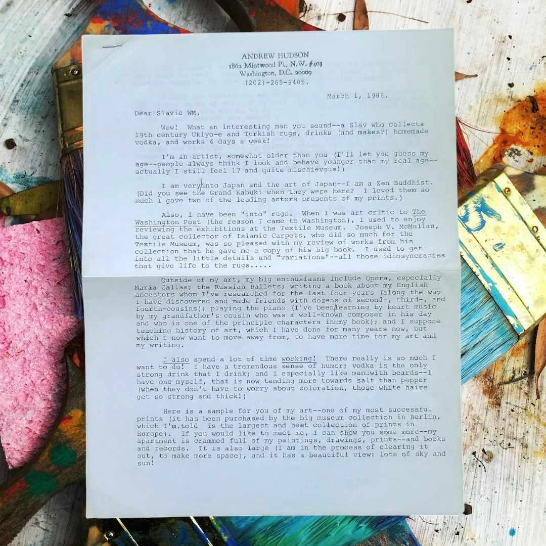 Andrew Hudson (Artist) POSTCARD and 2 page TLS typed letter signed, изображение 3
