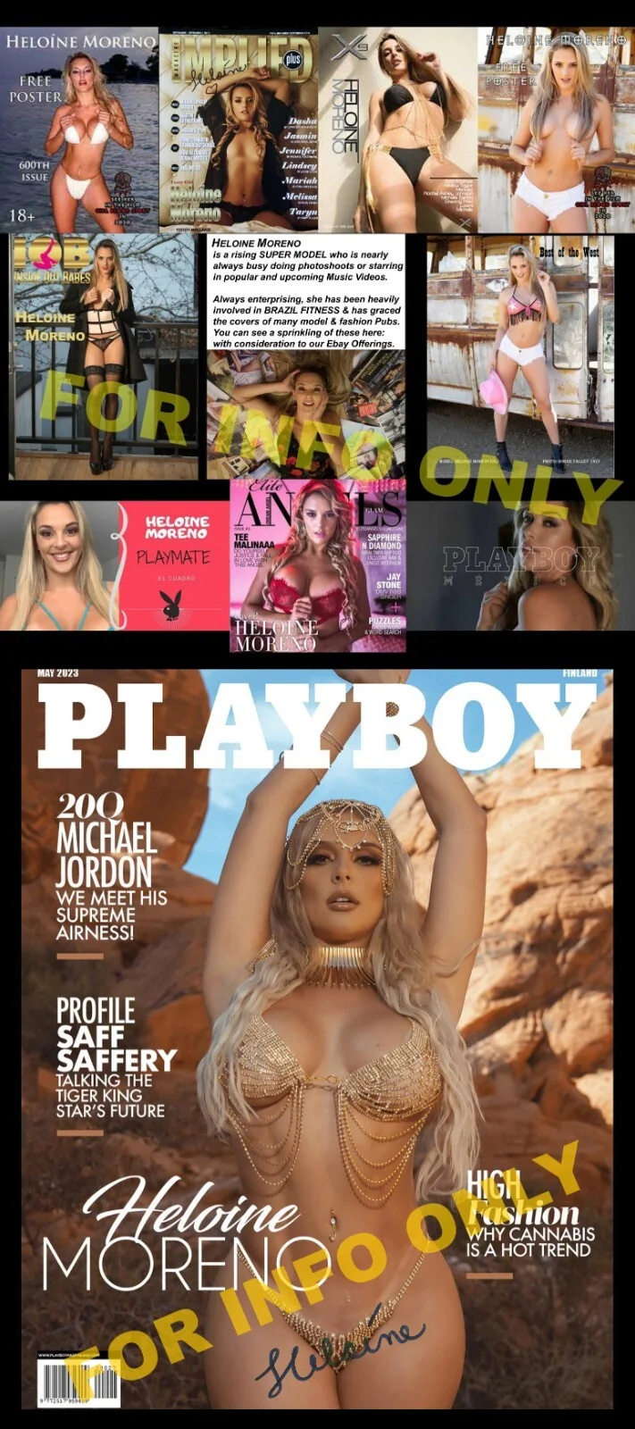 Heloine Moreno: Playboy May 2023, Covergirl -- Signed 8.5x11 Photo LOT OF 2, изображение 3