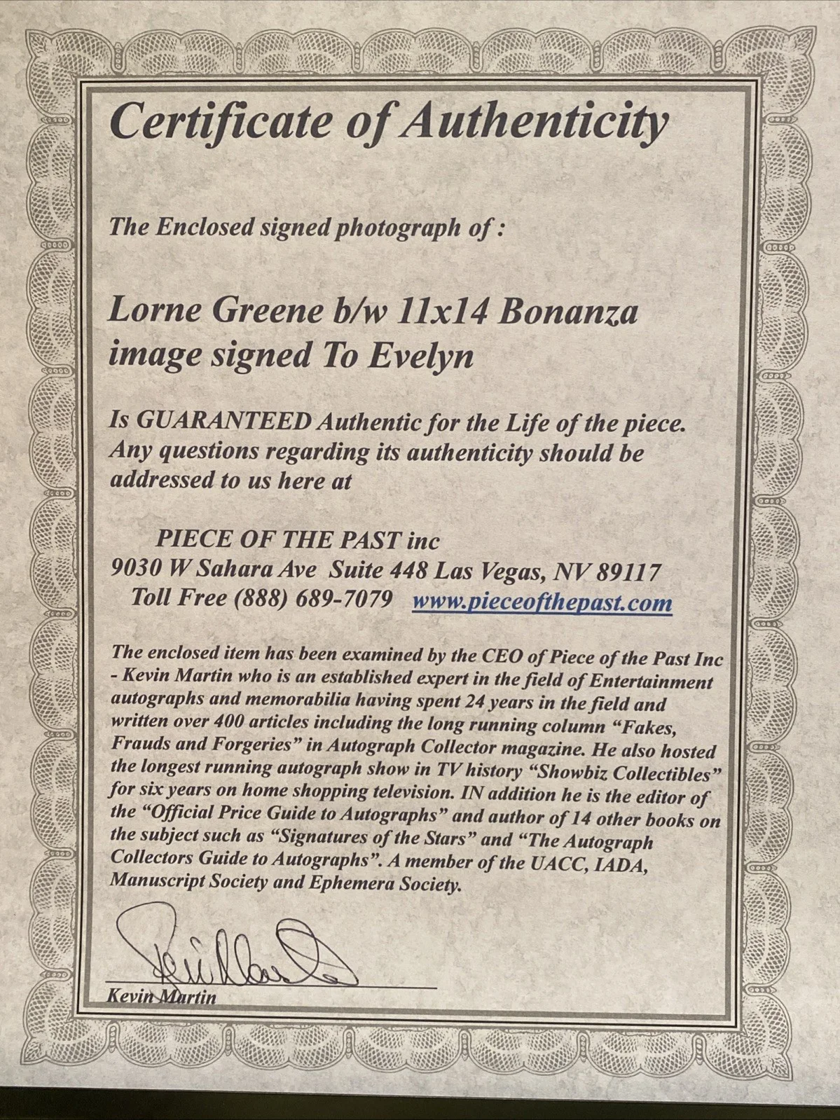 Lorne Green — Lorne Greene Bonanza Vintage B&W Photo COA Autographed SIGNED, изображение 4