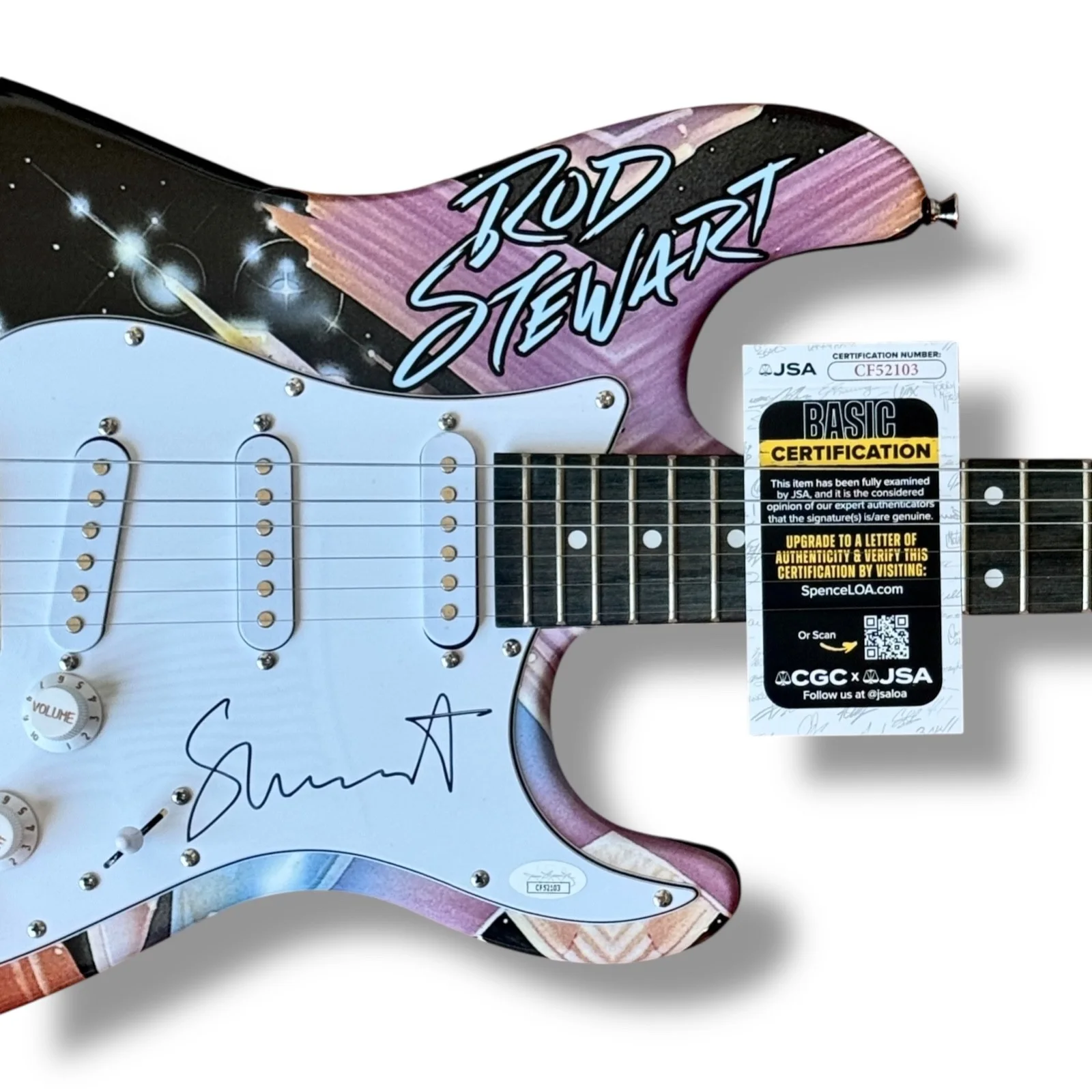Rod Stewart Signed Guitar Custom Graphics JSA COA Crossing the Atlantic Faces, image 2