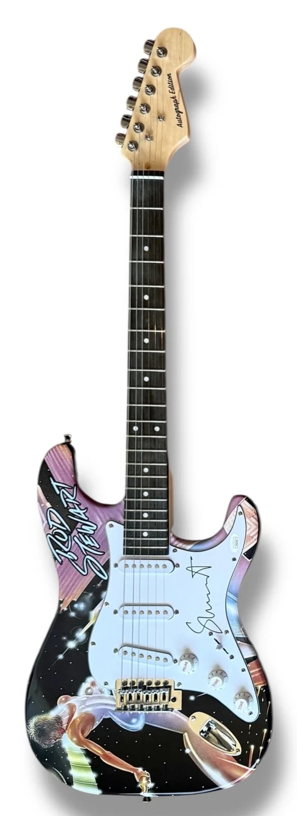 Rod Stewart Signed Guitar Custom Graphics JSA COA Crossing the Atlantic Faces, image 3