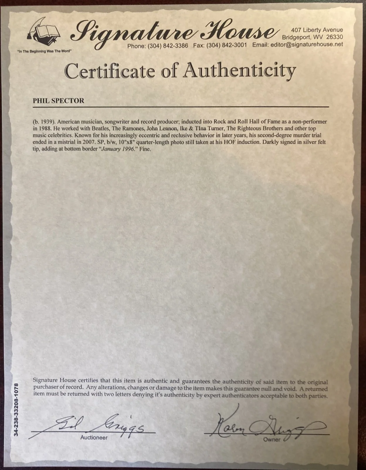 PHIL SPECTOR-*Signed Photo*-1996-Writer-Producer-Rock & Roll HOF-COA, изображение 5