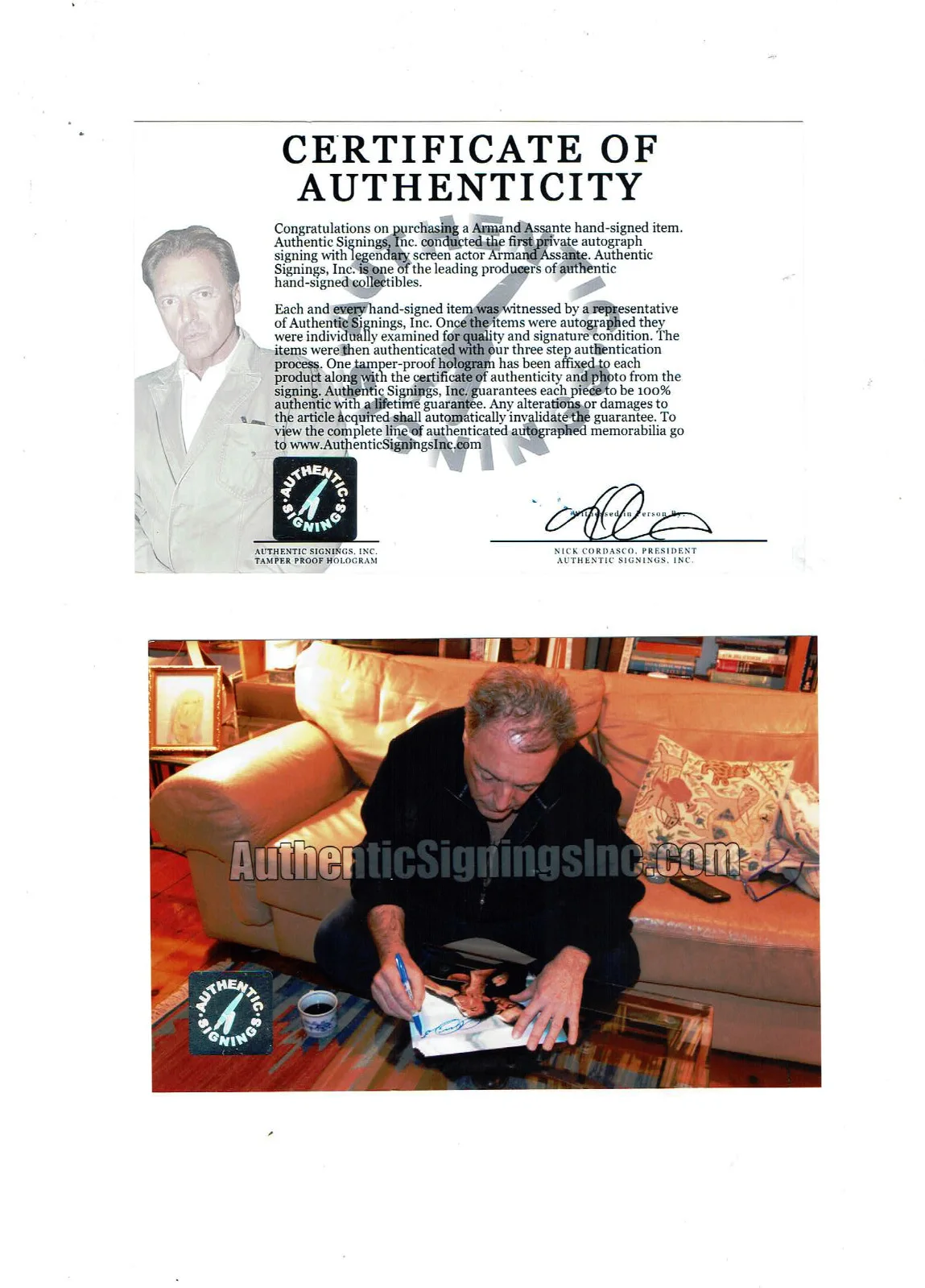 Armand Assente — Armand Assante autographed 8x10 color photo choking Sly Stallone Certified, изображение 2