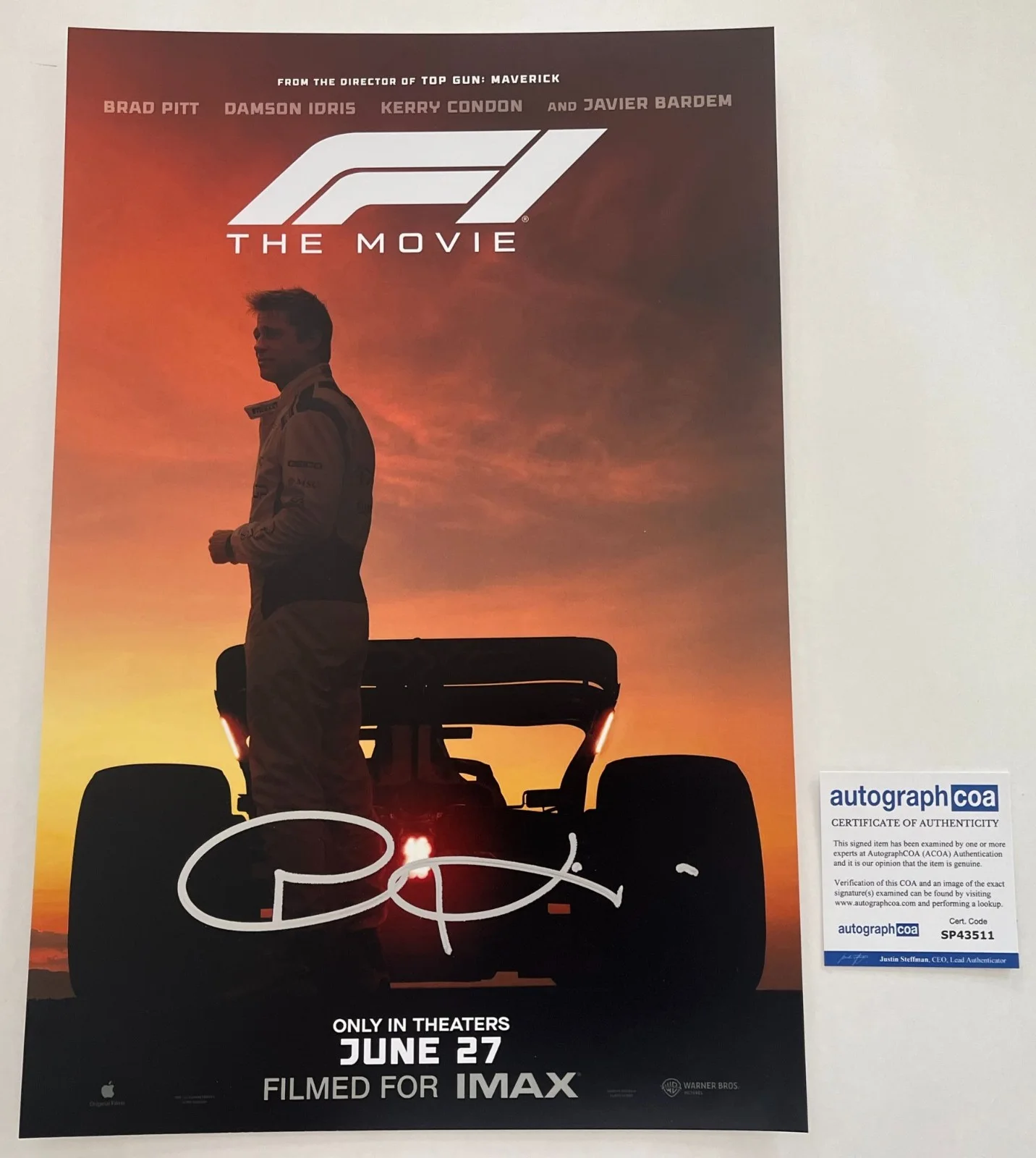 JOSEPH KOSINSKI SIGNED AUTOGRAPH F1 MOVIE 12x18 PHOTO w/EXACT VIDEO PROOF & COA, изображение 3