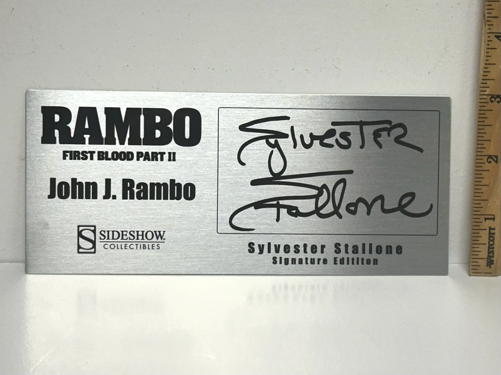 Sylvester Stallone — Sylvester Stallone Signed Rambo Sideshow Figure Plaque COA FULL NAME SIGNATURE, image 5