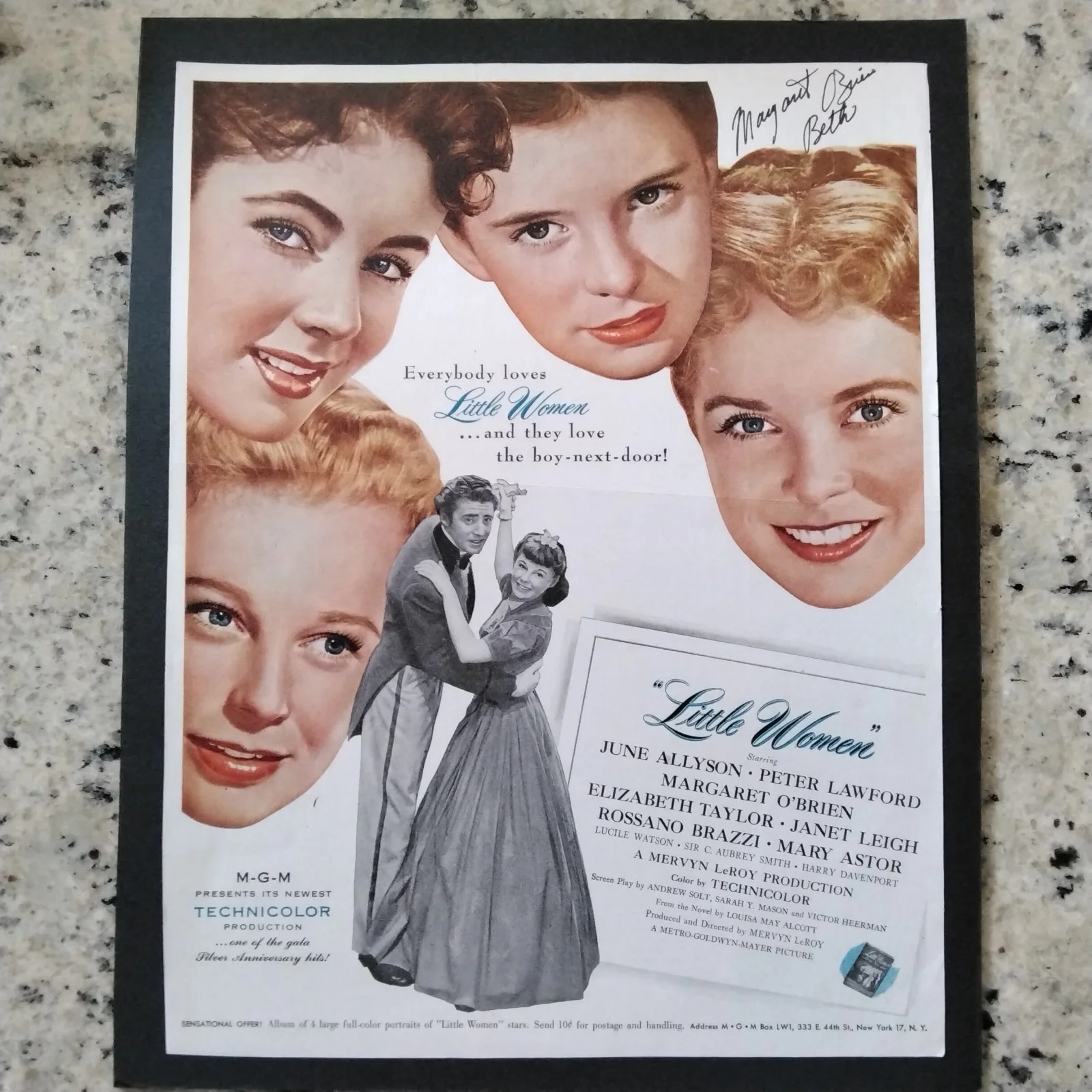 Margaret O'Brien SIGNED 1949 Movie Ad Little Women Liz Taylor June Allison Leigh, изображение 2