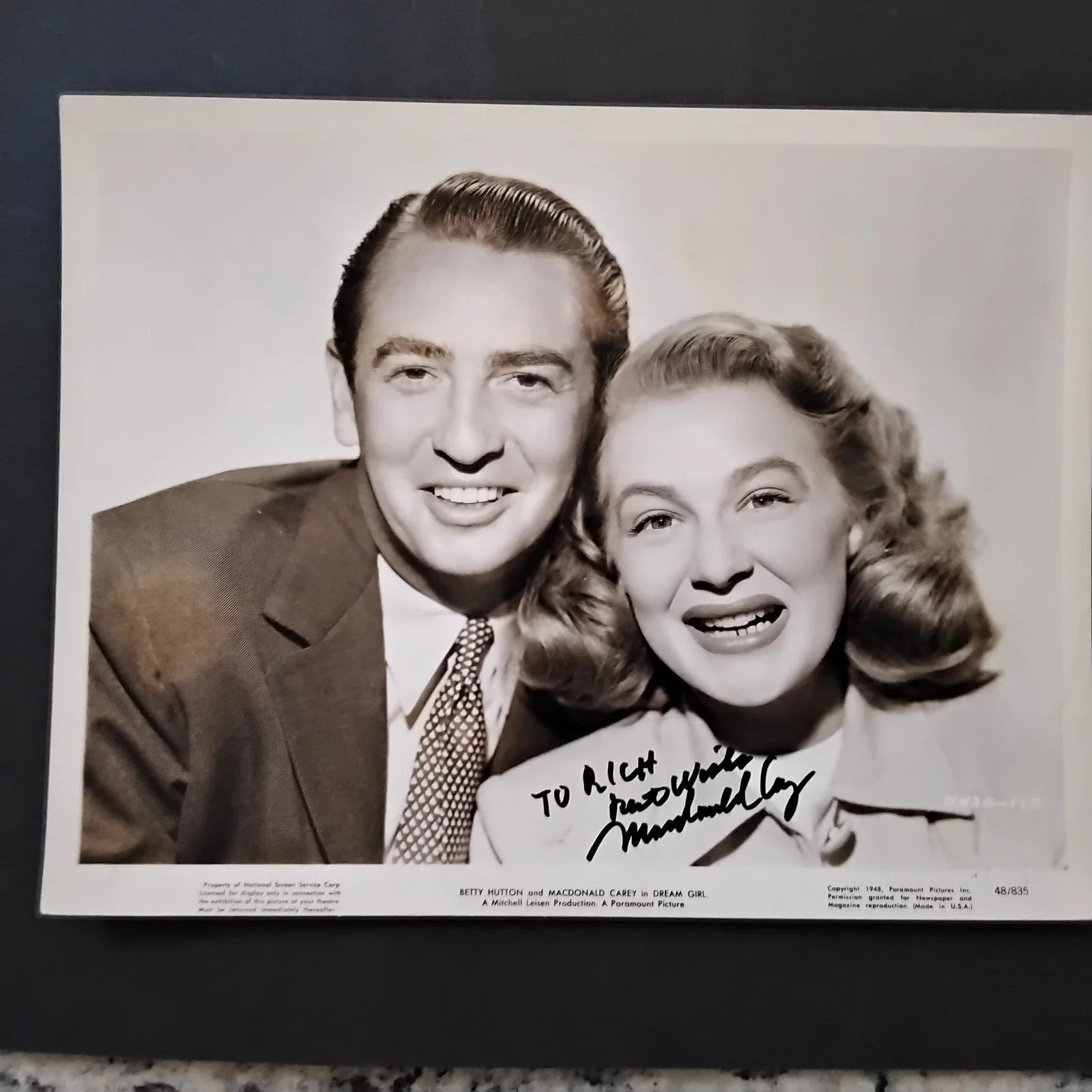 MacDonald Carey SIGNED Photo Film TV Actor Dream Girl Shadow of Doubt The Damned, изображение 2