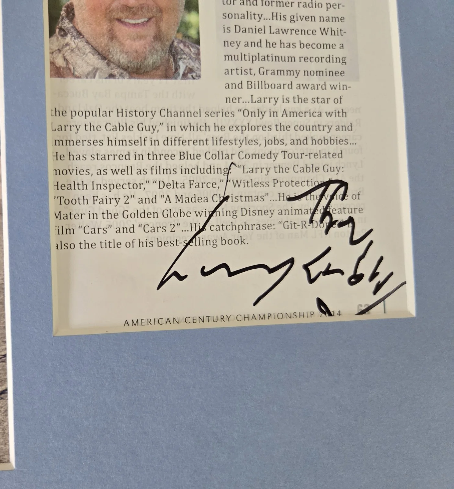 Larry the Cable Guy Signed Cars Mater Photo Display Framed 12x18, image 2