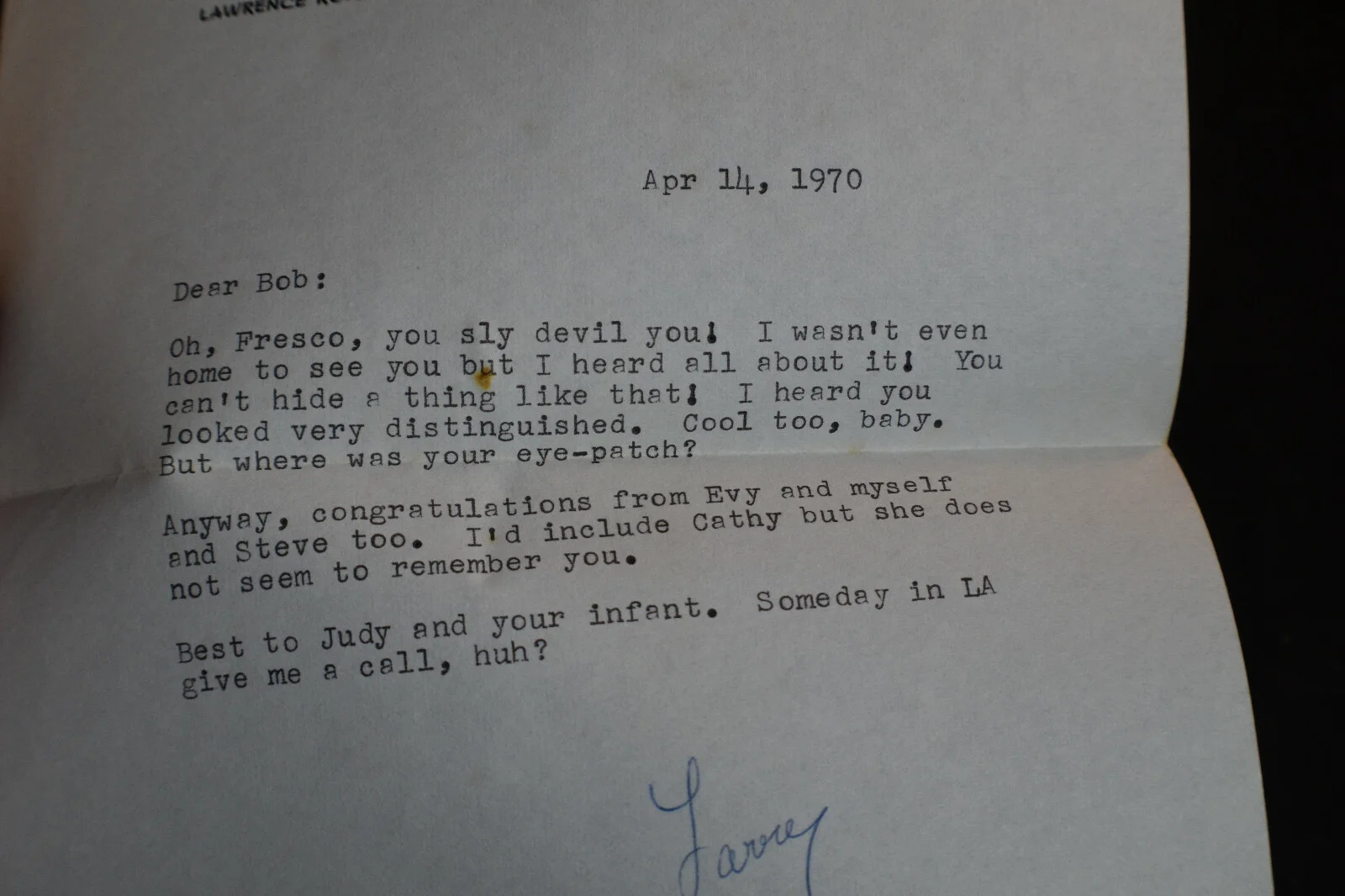 1970 *SIGNED* Lawrence Roman, Hollywood Writer*Final Verdict*Under Yum Yum Tree, изображение 2