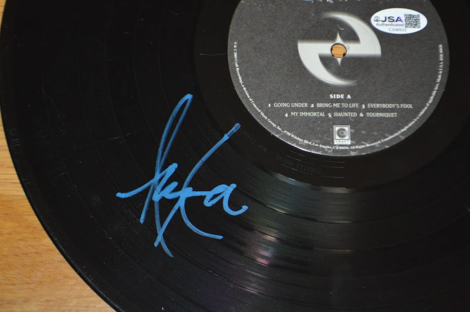 Evanescence ~ Amy Lee Autographed "Fallen" Vinyl LP with JSA COA, image 5