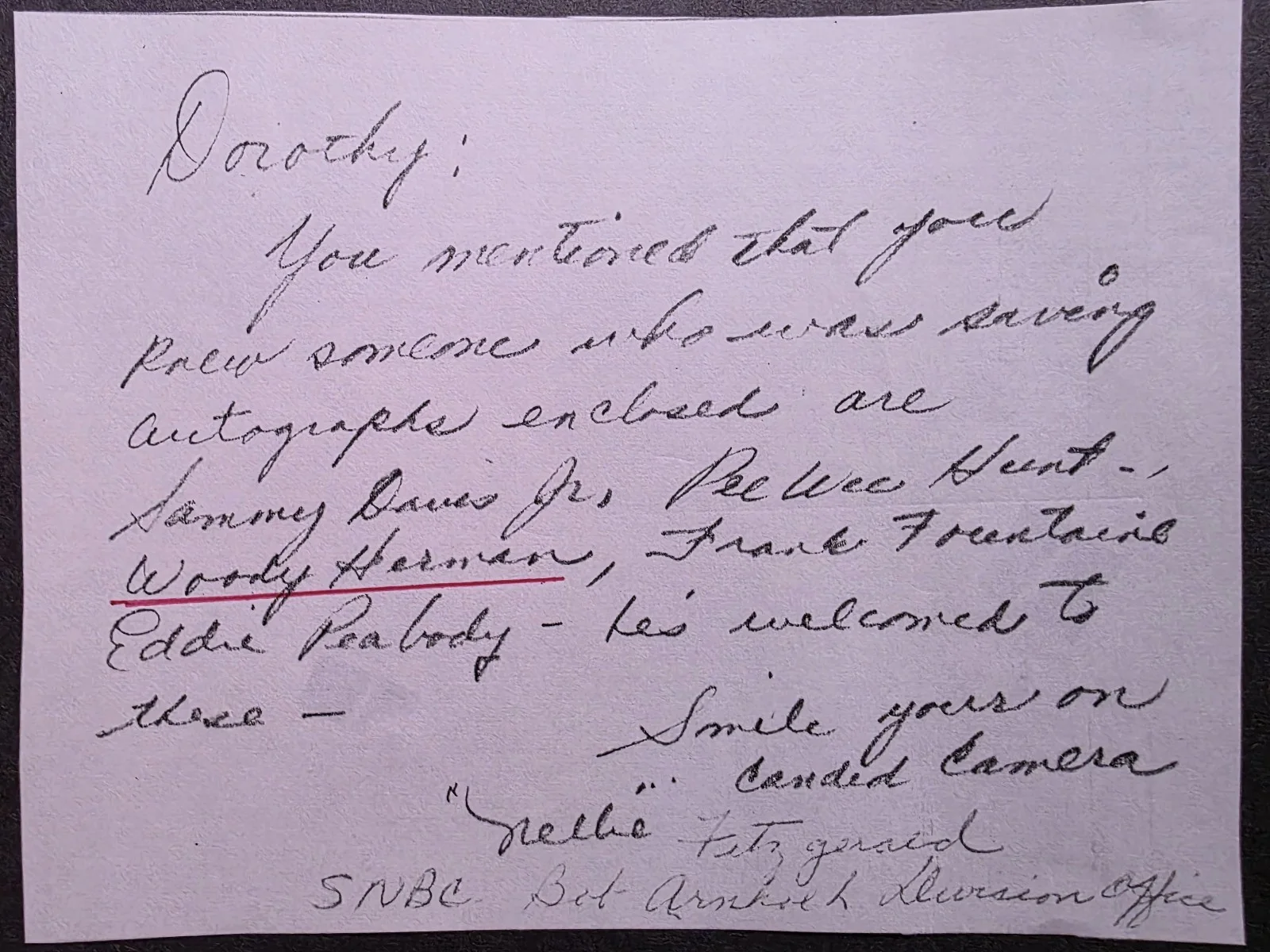 Woody Herman Signed Autograph with Note – Jazz Band Leader (Not Authenticated), image 2
