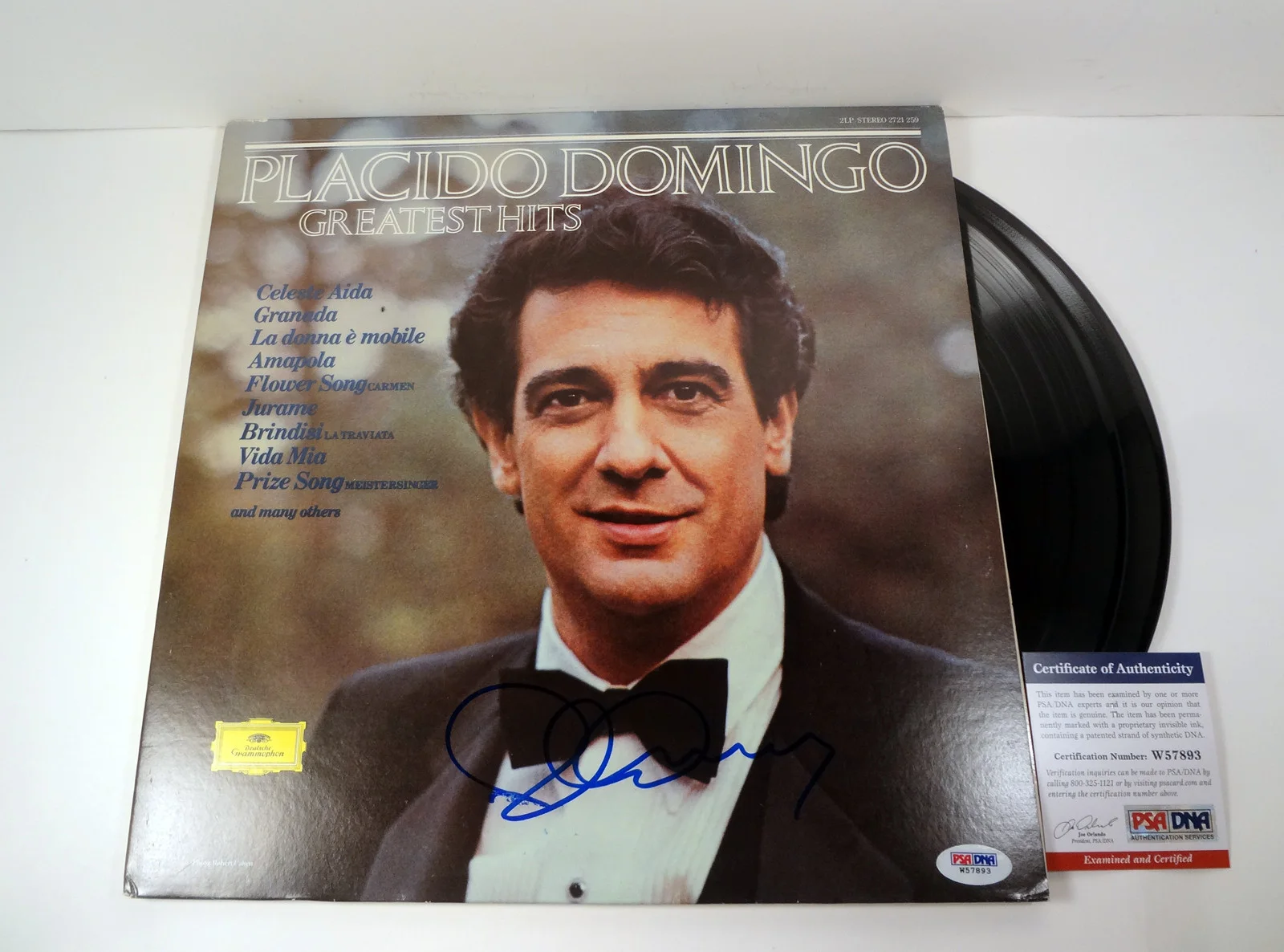 Placido Domingo — Placido Domingo Three Tenors Signed Greatest Hits Vinyl Record Album PSA/DNA COA