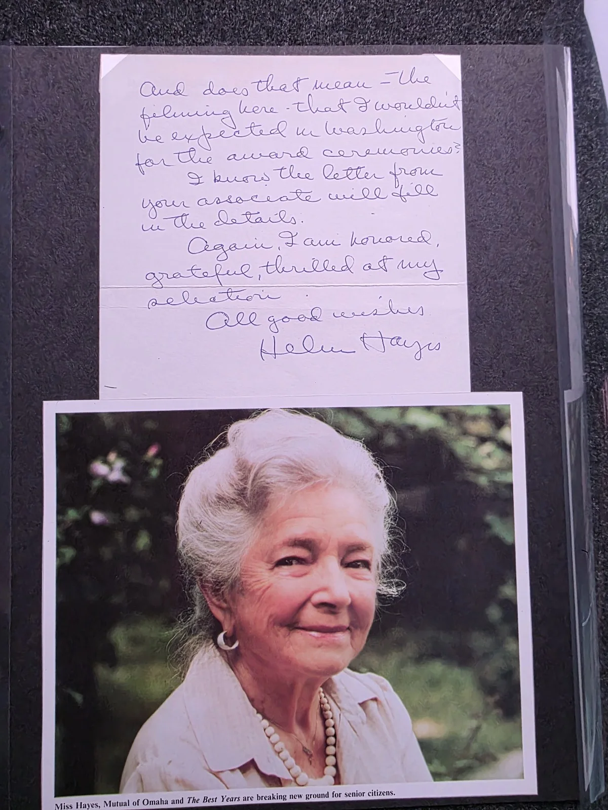 Helen Hayes — Helen Hayes Handwritten Note – Autograph (Not Authenticated) – Theater & Film Ic
