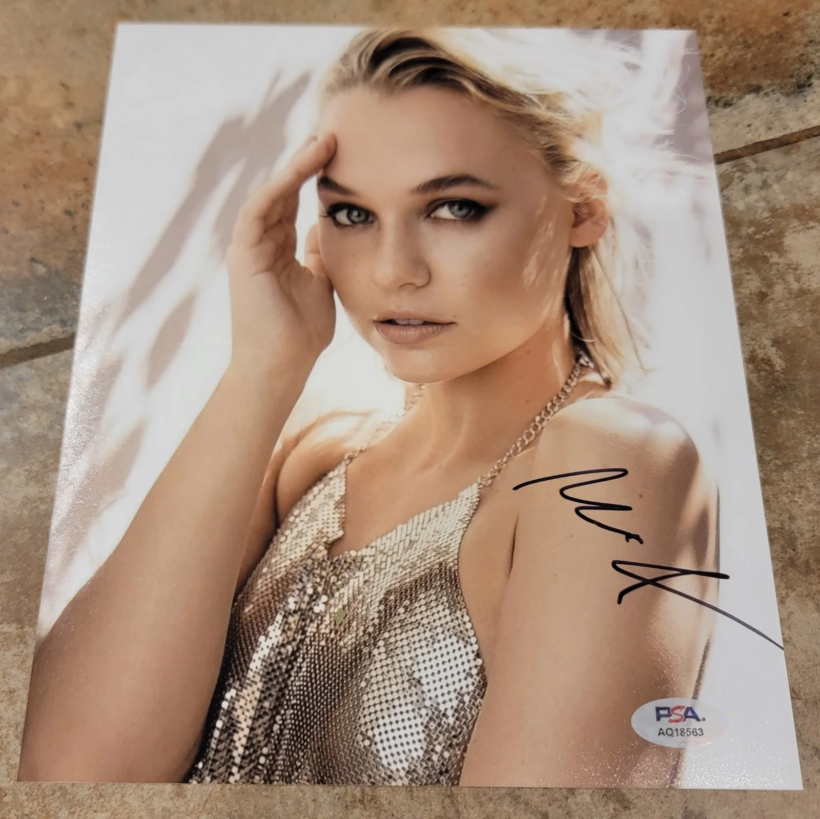 Madison Iseman — Madison Iseman signed 8x10 photo autograph PSA DNA photoshoot gold sparkle dress
