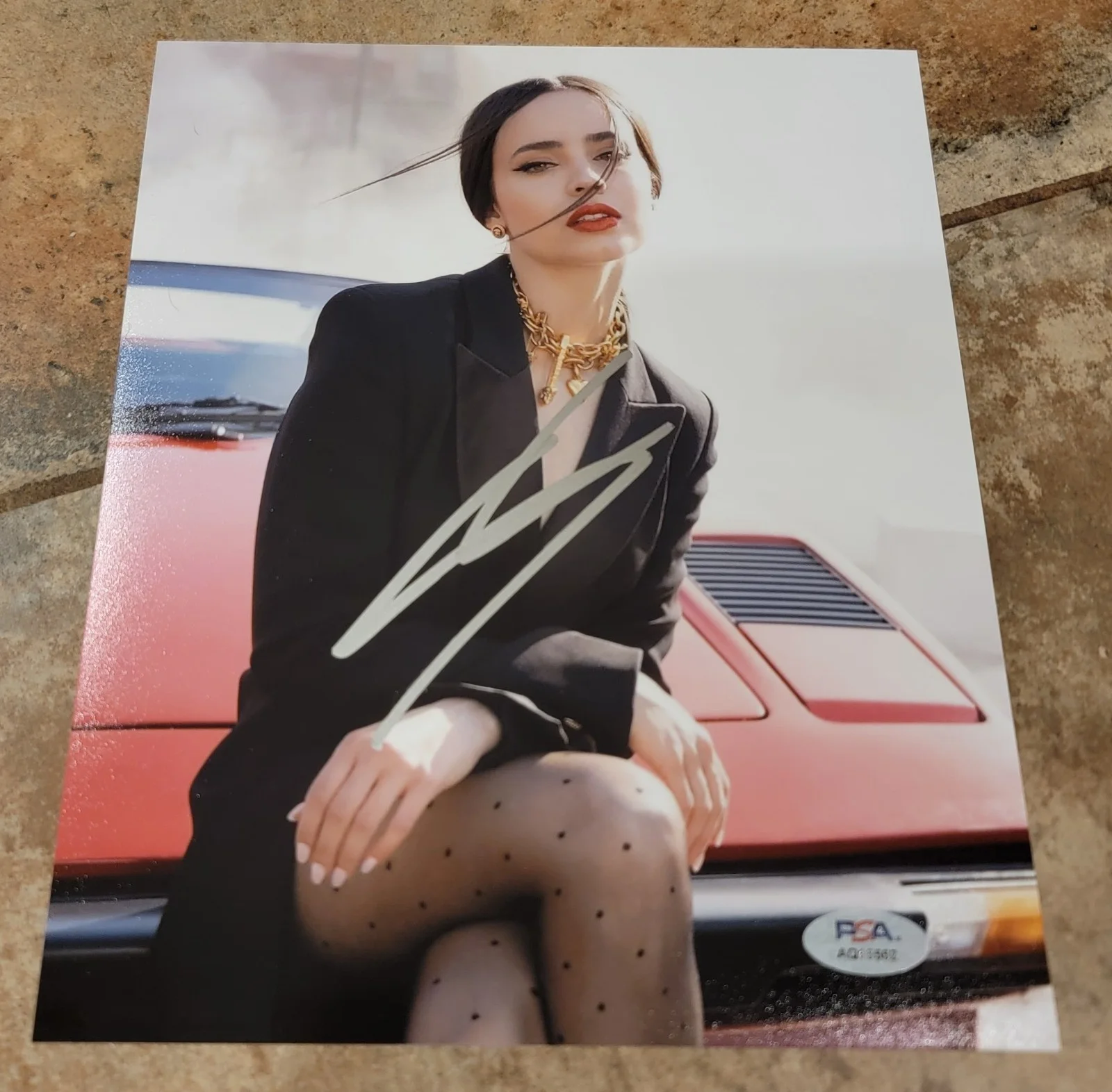 Sofia Carson — Sofia Carson signed 8x10 photo autograph PSA DNA photoshoot on car lipstick