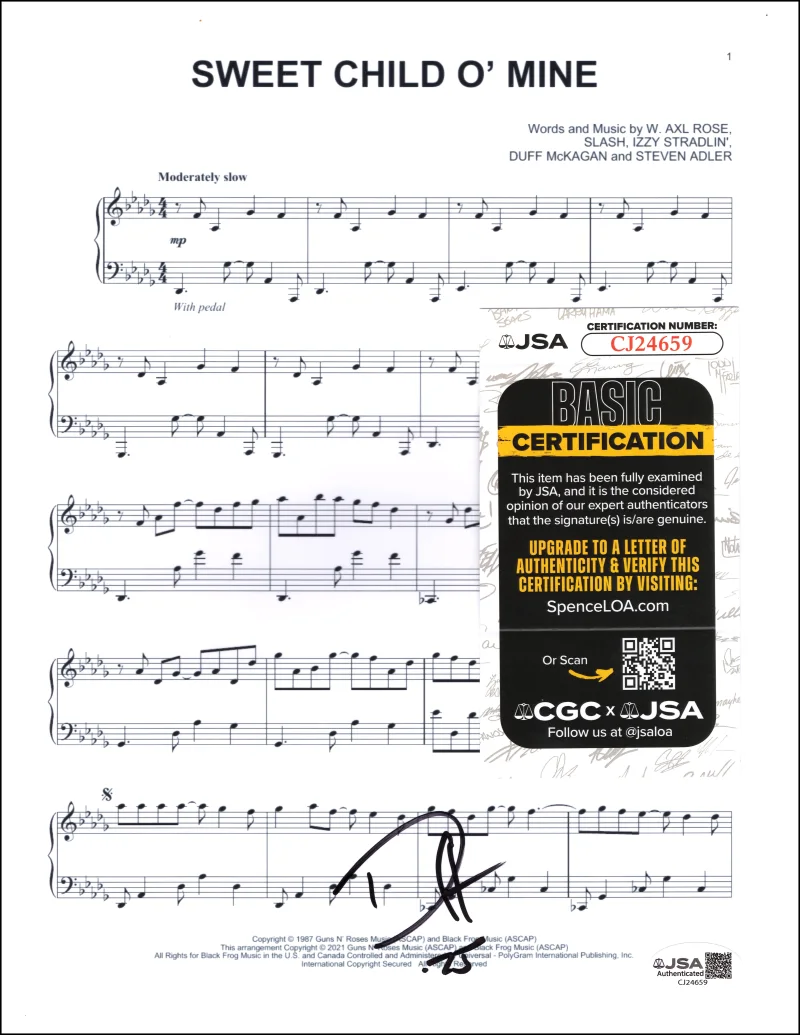 Duff McKagan — Duff McKagan Signed Autograph Guns N Roses Sweet Child O Mine Sheet Music w/ JSA, изображение 2