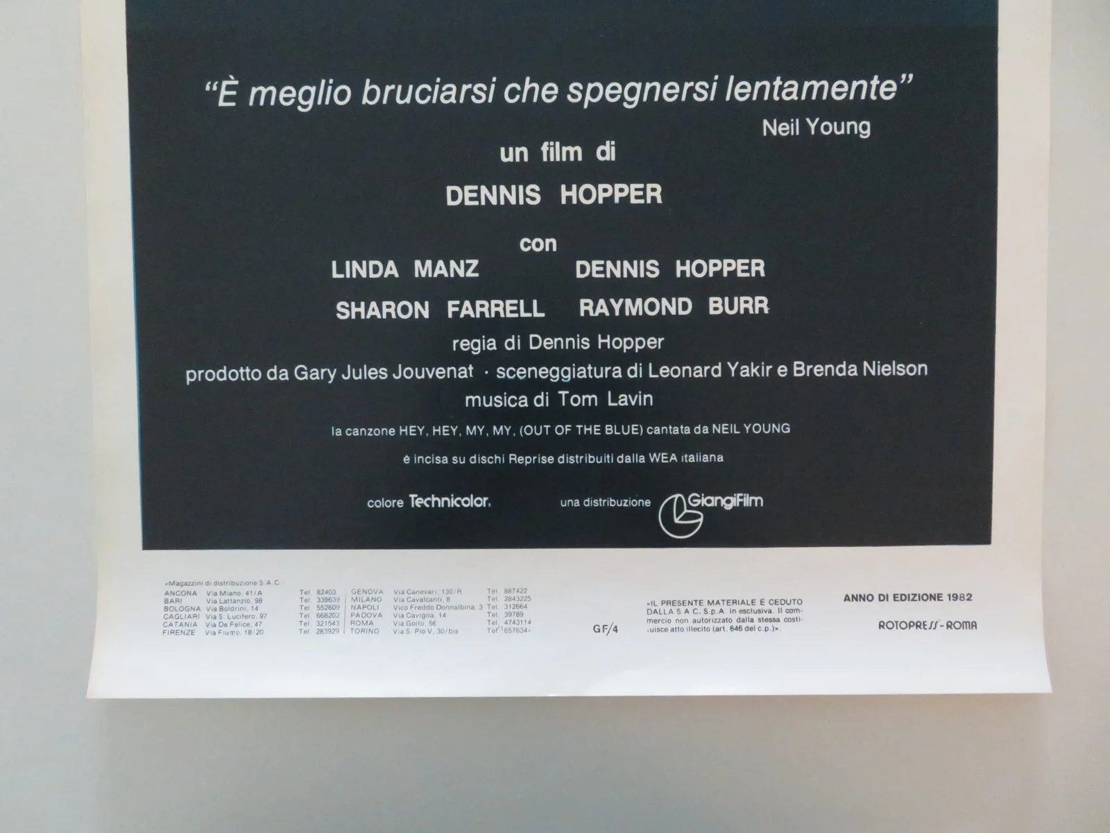 OUT OF THE BLUE ITALIAN LOCANDINA POSTER DENNIS HOPPER LINDA MANZ 1982, изображение 4