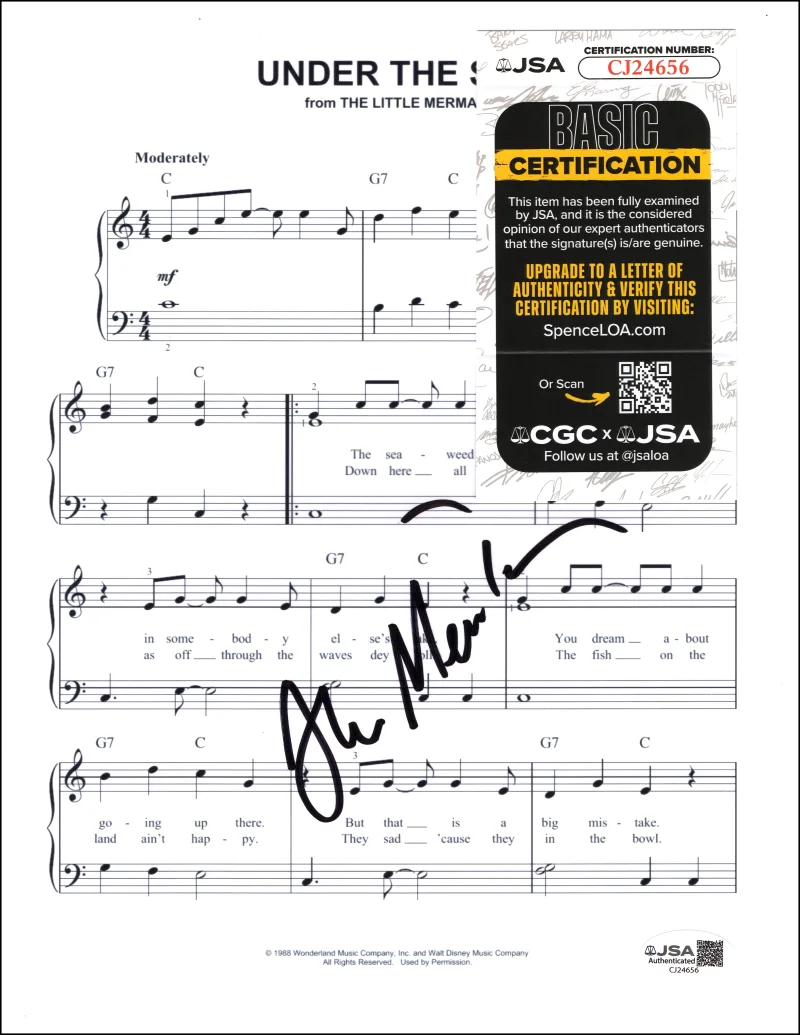 Alan Menken — Alan Menken Signed Autograph Little Mermaid Under the Sea Sheet Music w/ JSA COA, изображение 2