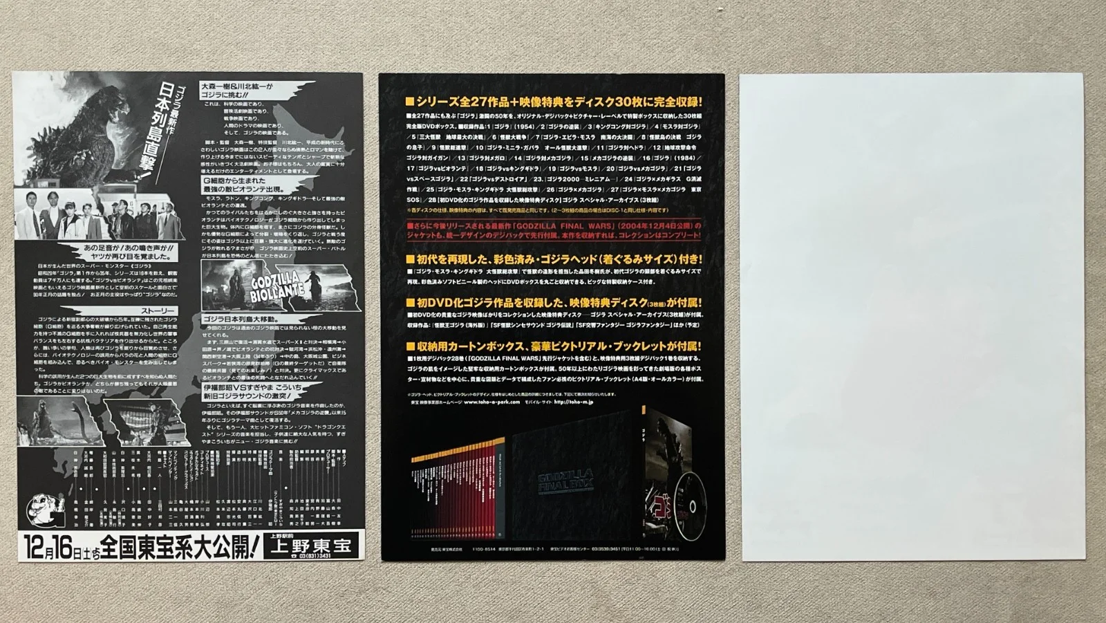 Godzilla Movie ( 3 types ) - 2004 japan Chirashi movie mini poster B5 size C, изображение 2