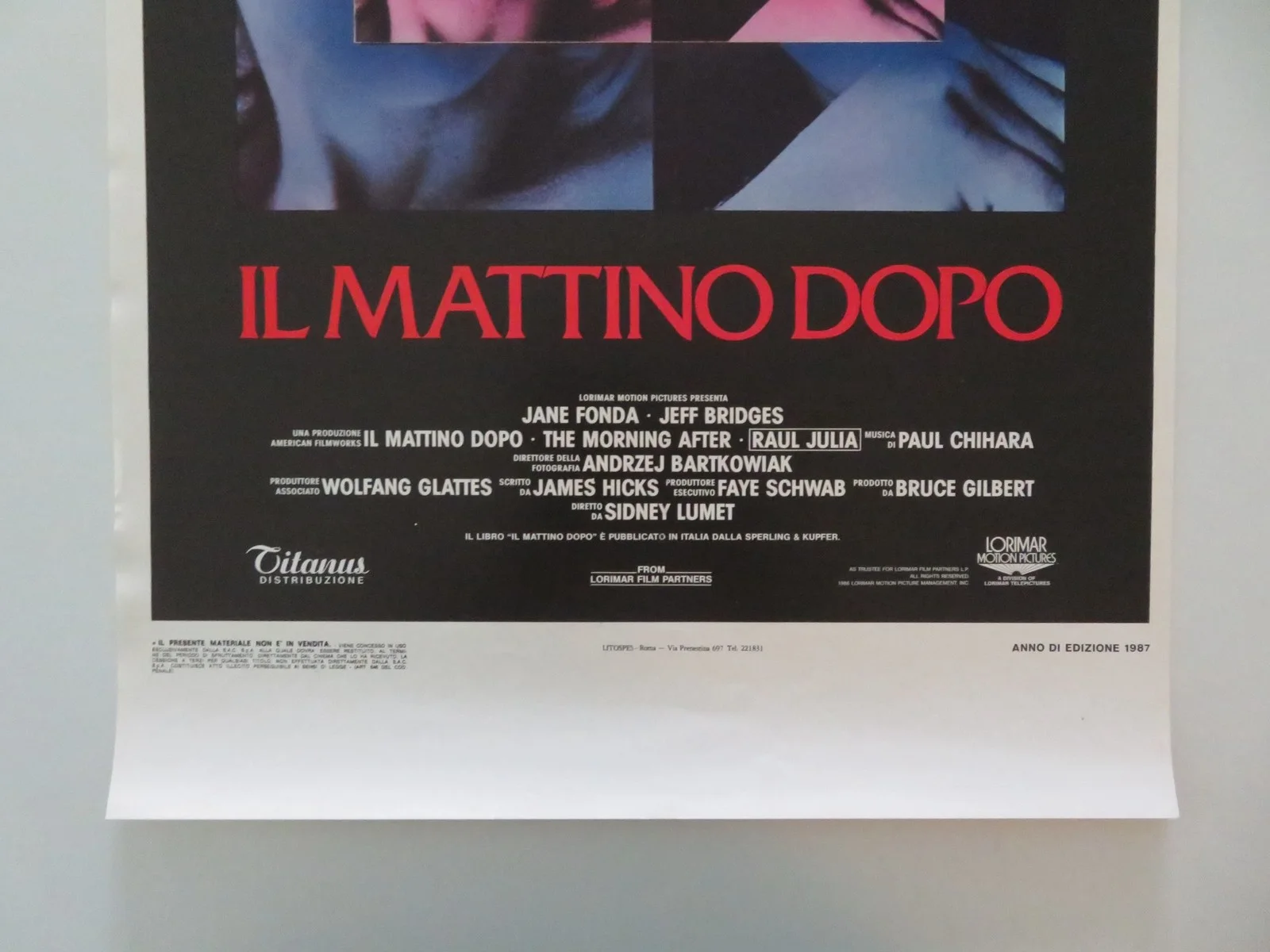 THE MORNING AFTER ITALIAN LOCANDINA POSTER JANE FONDA JEFF BRIDGES 1987, изображение 4