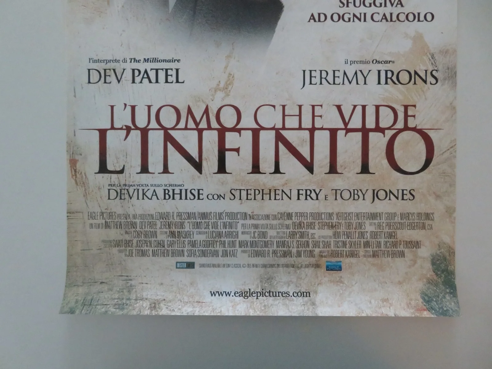 THE MAN WHO KNEW INFINITY ITALIAN LOCANDINA POSTER JEREMY IRONS DEV PATEL 2015, изображение 4