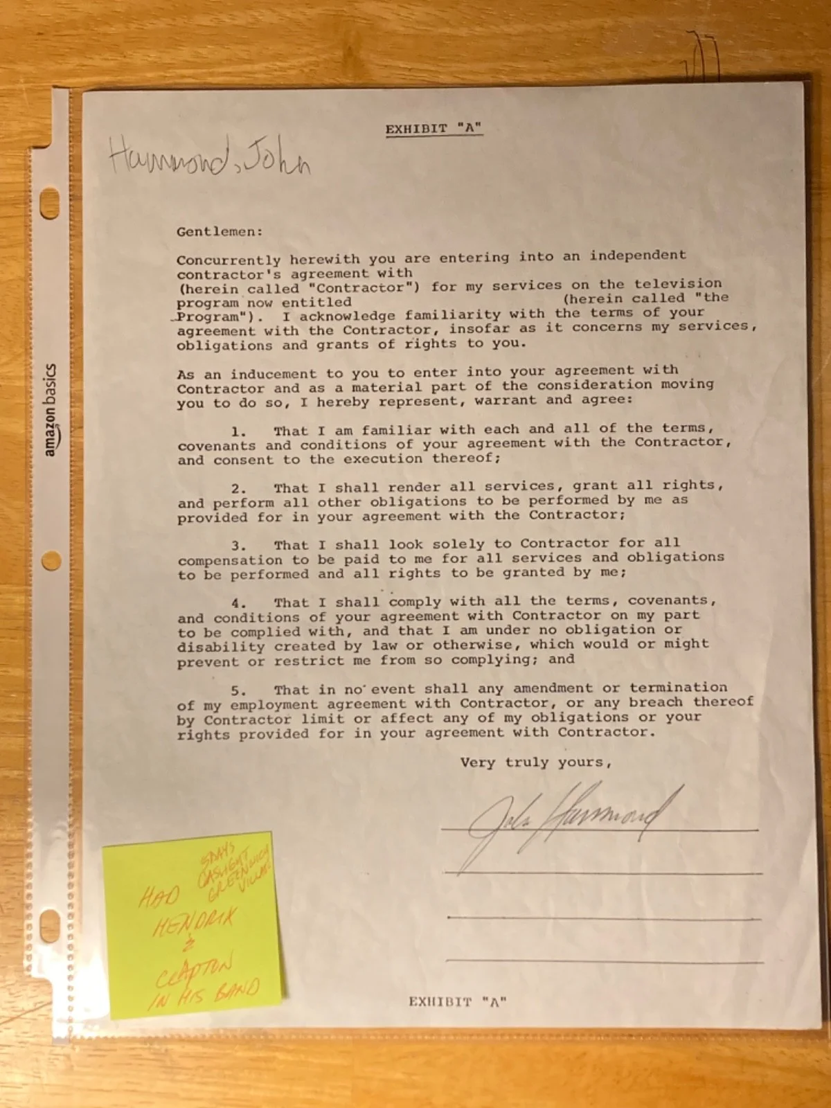Hand SIGNED John Hammond TV Performance Contract - Rock N' Roll Hall Of Fame!!, image 3