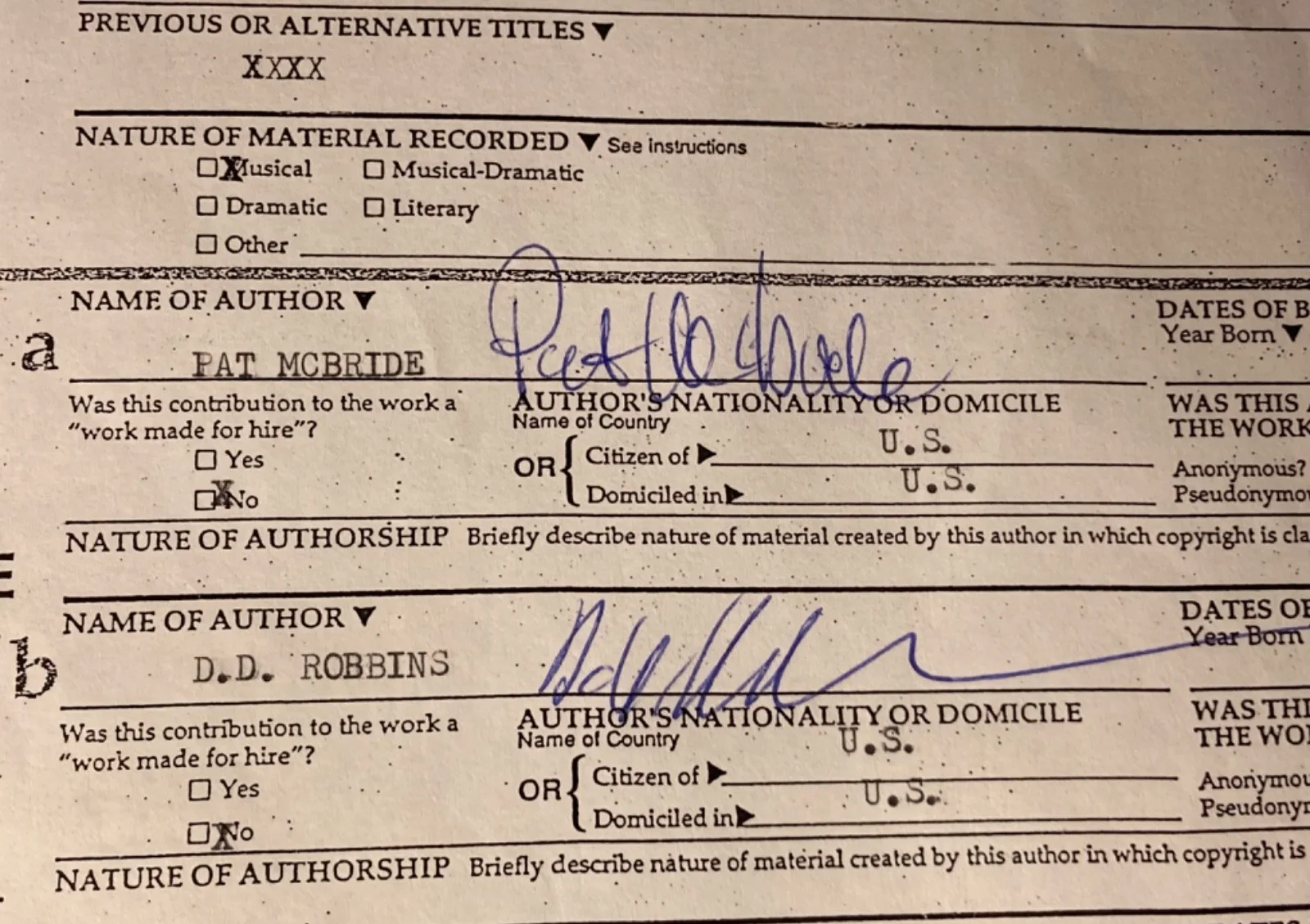 Hand SIGNED D.D. Robbins & Pat McBride Recording Contract for "You Know Better", image 3