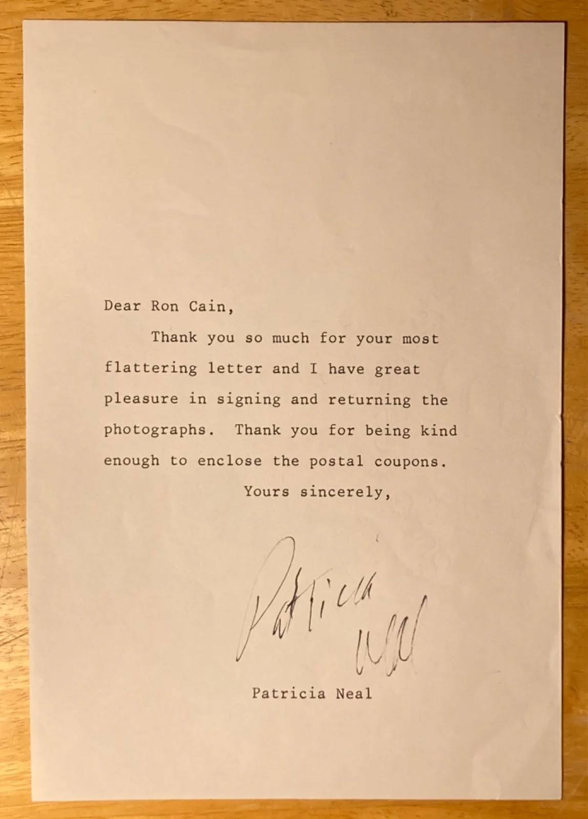 Hand SIGNED Patricia Neal ~8x6 Fan Letter to Ron - Award Winning Actress, изображение 2