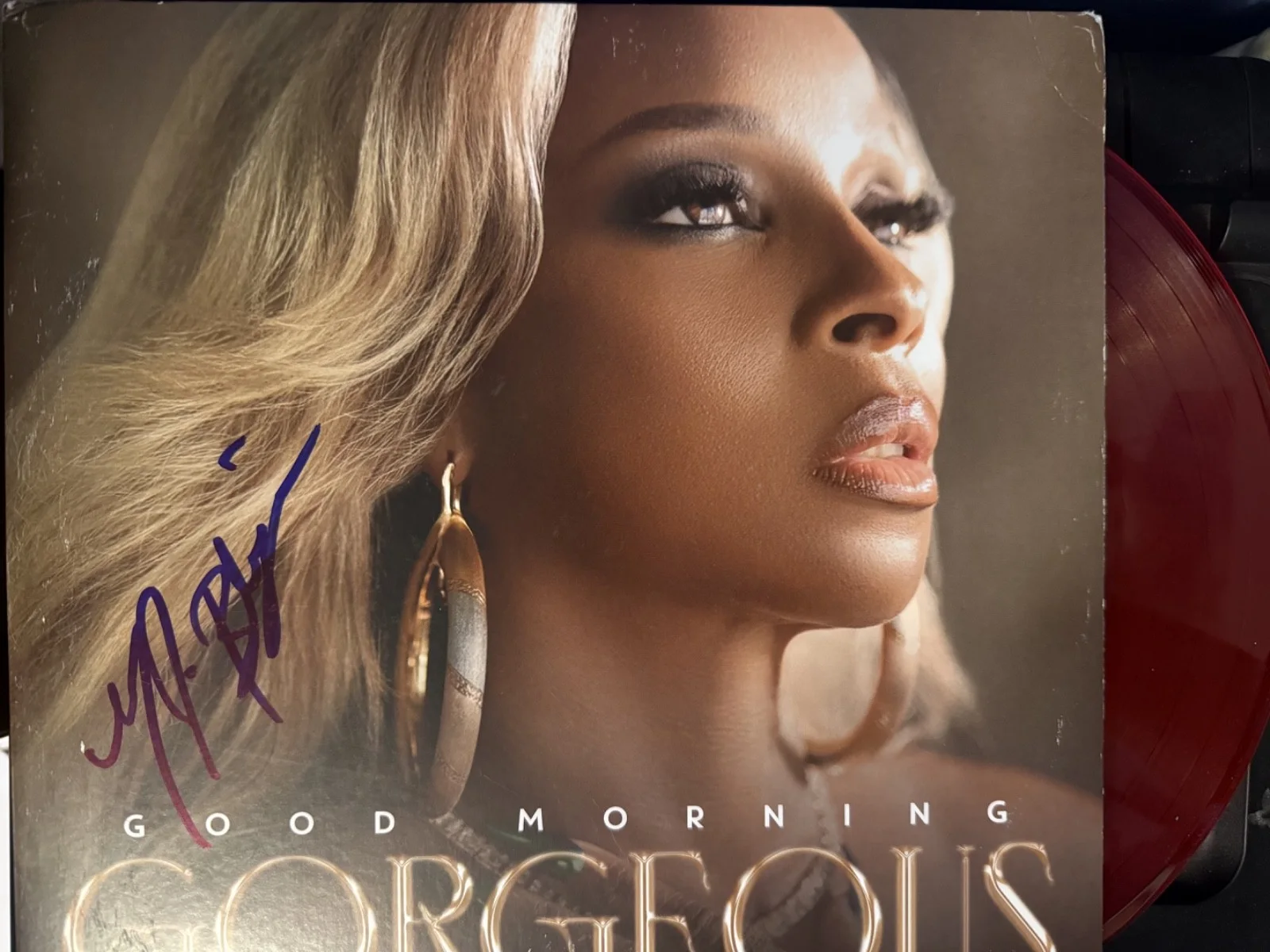 Mary J Blige signed Good Morning Gorgeous 12" album RED COLOR VINYL, изображение 2