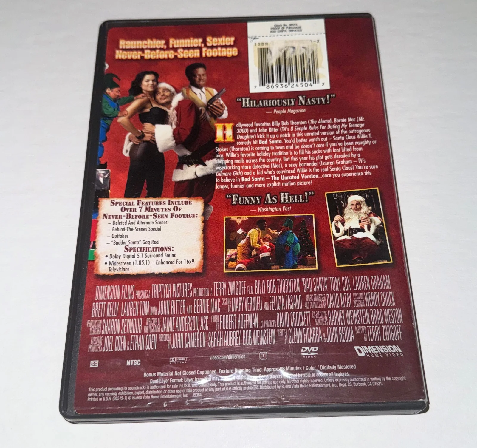 BILLY BOB THORNTON — BILLY BOB THORNTON SIGNED BAD SANTA DVD MOVIE UNRATED VERSION BADDER FILM w/DISC, image 4